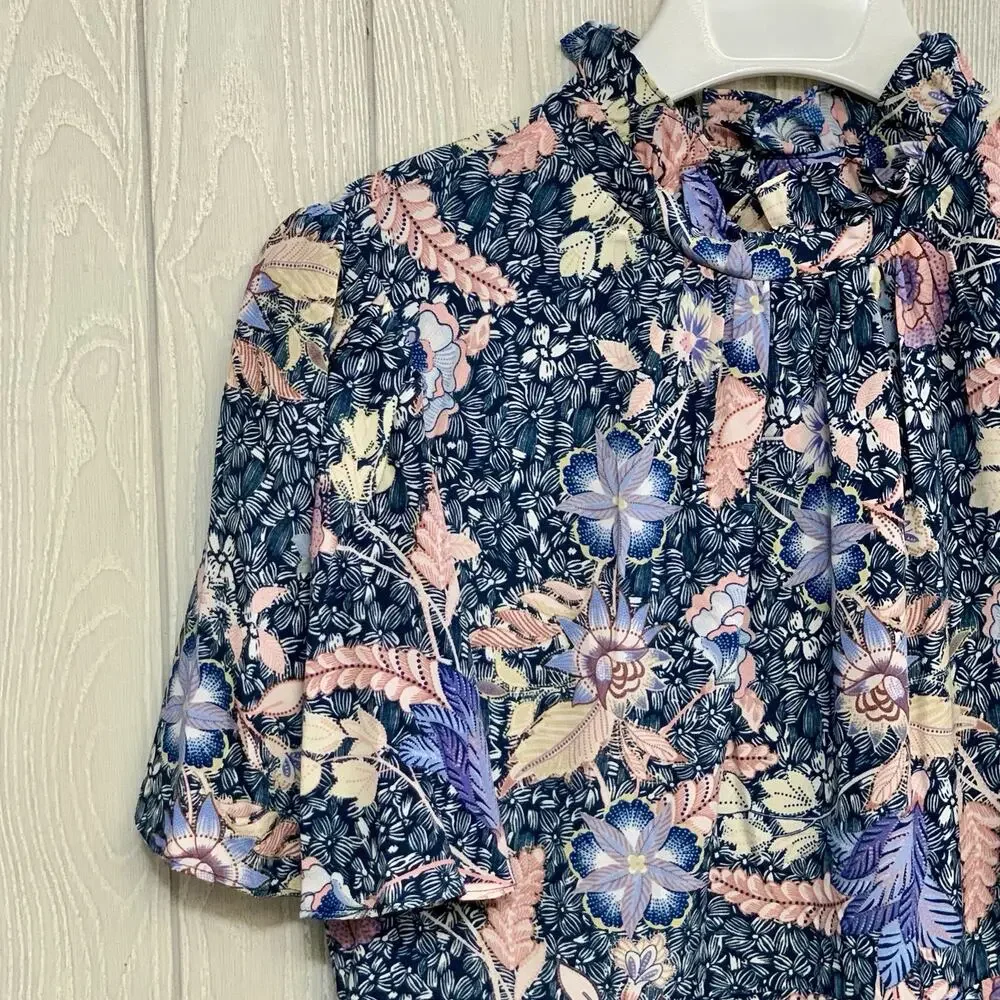 Julia Jordan Blue Floral Ruffle Neck Midi Dress Size 12 - Picture 5 of 8